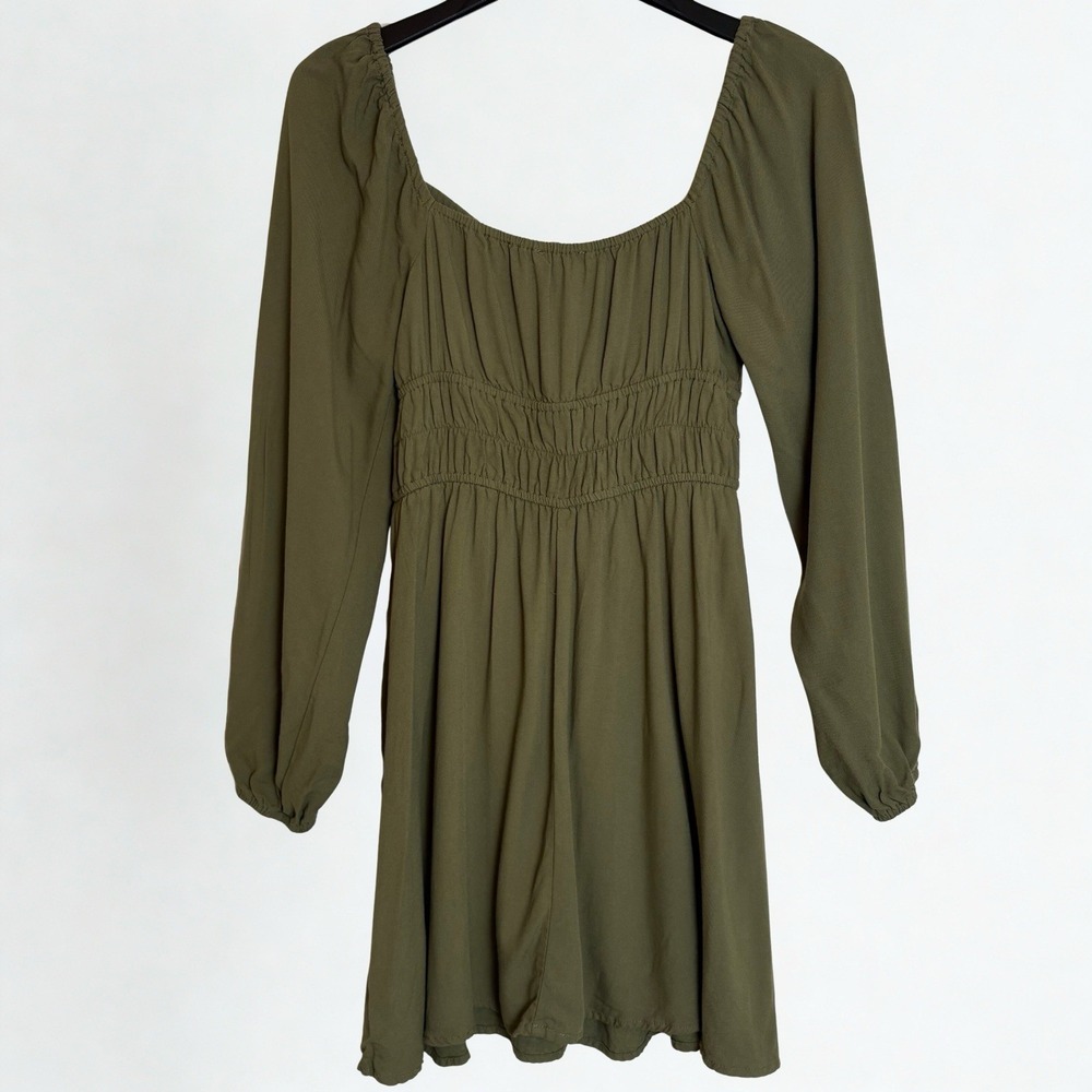 Cottage Core Mini Dress Size Small Smocked Green/Olive FairyCore Long Sleeve - Picture 3 of 9